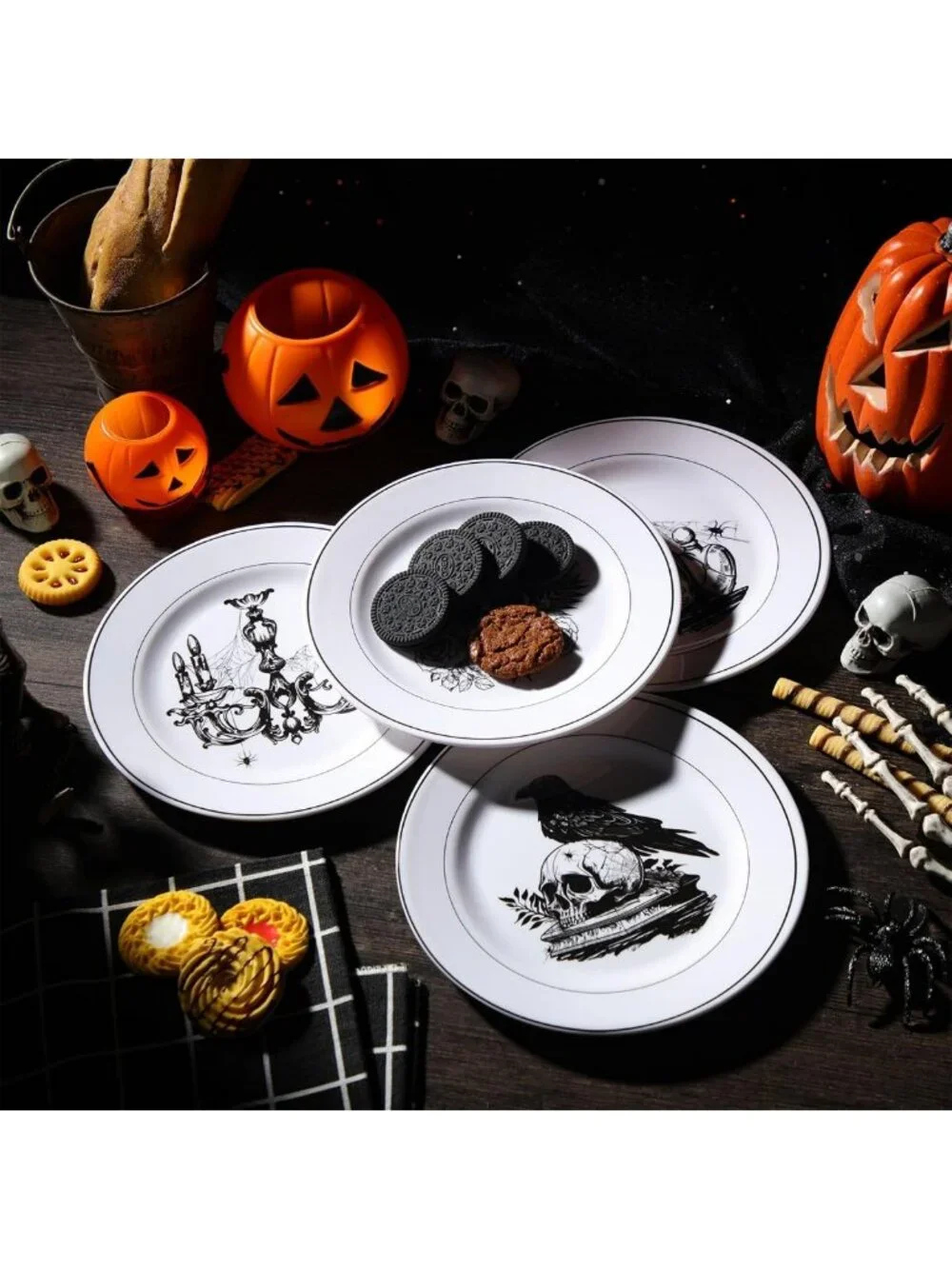 8 Pcs Halloween Dinnerware Set - Spooky Plates & Serving Dishes for Festive